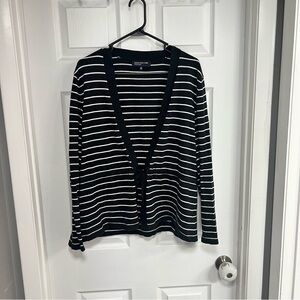 Jones New York Black and White Striped Cardigan